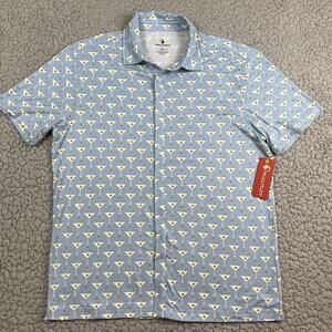 Hallstatt Performance Button Up Shirt Mens Medium Blue Olive Martini Geometric